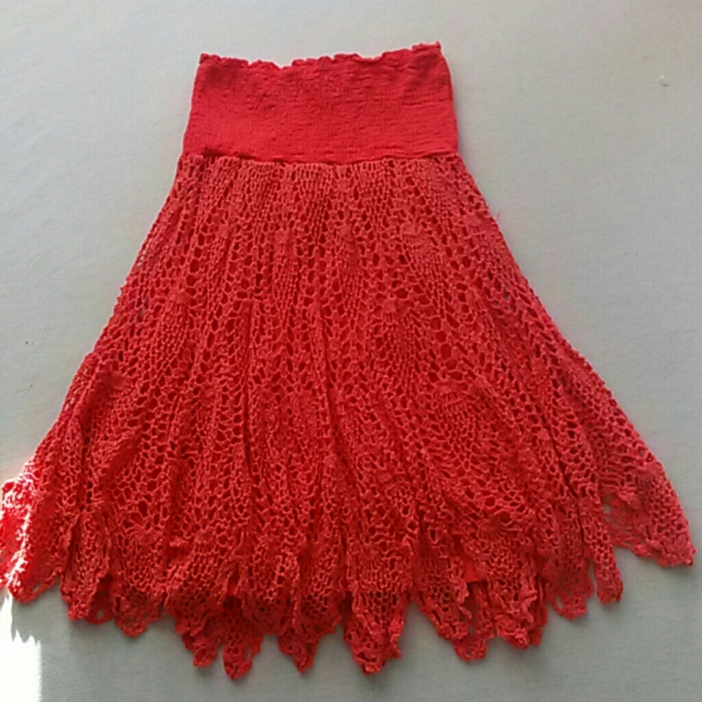 Women 100% cotton stretchy waist skirt orange Med